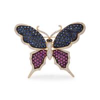 SAPPHIRE, RUBY, AND DIAMOND BUTTERFLY BROOCH PENDANT