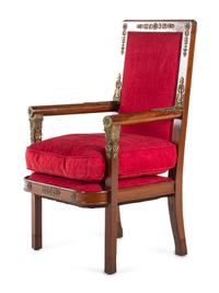 An Empire Style Gilt Metal Mounted Mahogany Armchair