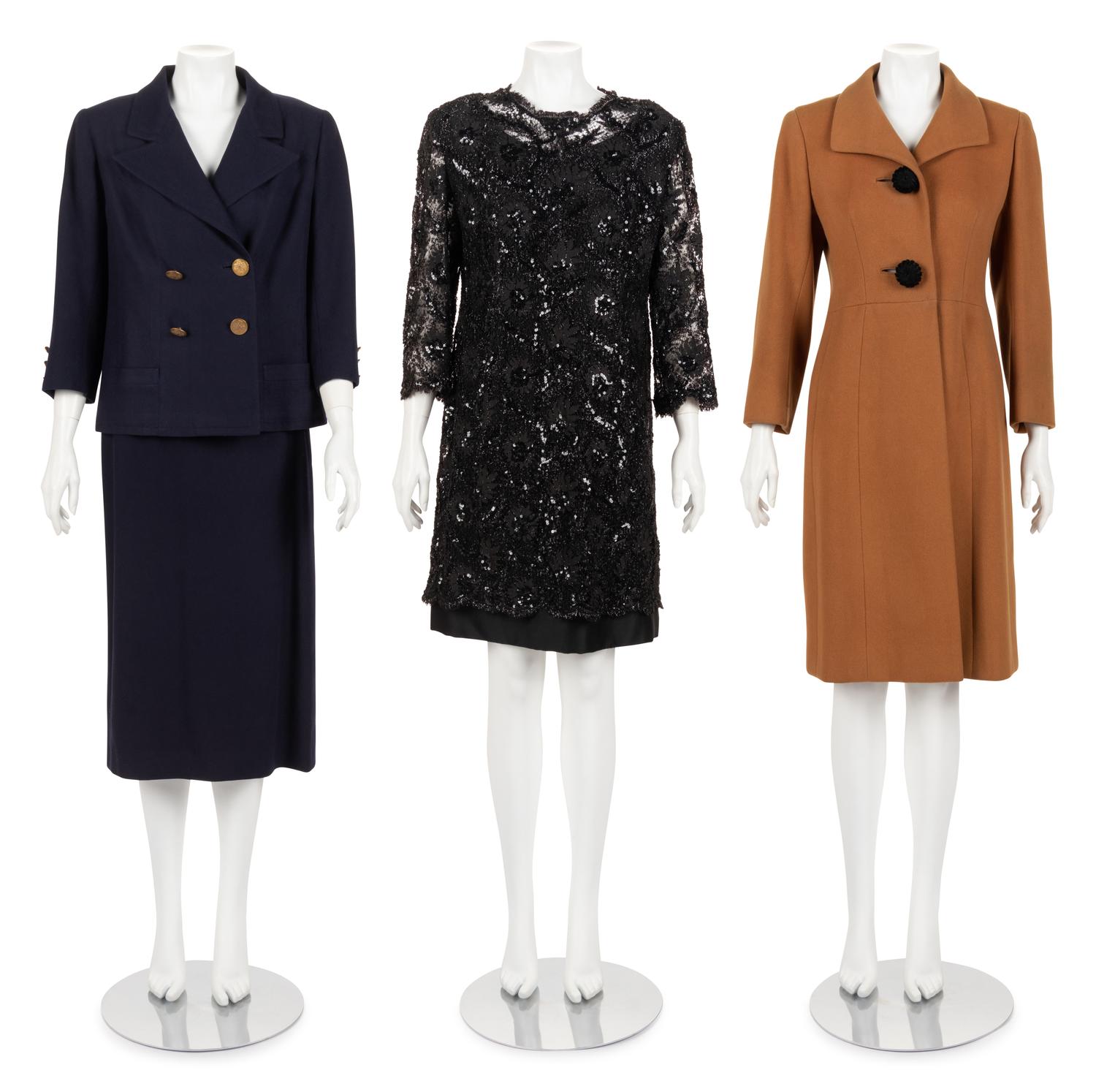 Three Designer Ensembles: Two Balenciaga Haute Couture; One Skirt Suit, One Dress, and One Givenchy Coat, 1980-90s