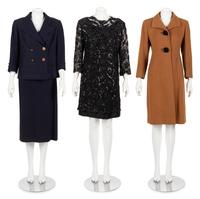 Three Designer Ensembles: Two Balenciaga Haute Couture; One Skirt Suit, One Dress, and One Givenchy Coat, 1980-90s