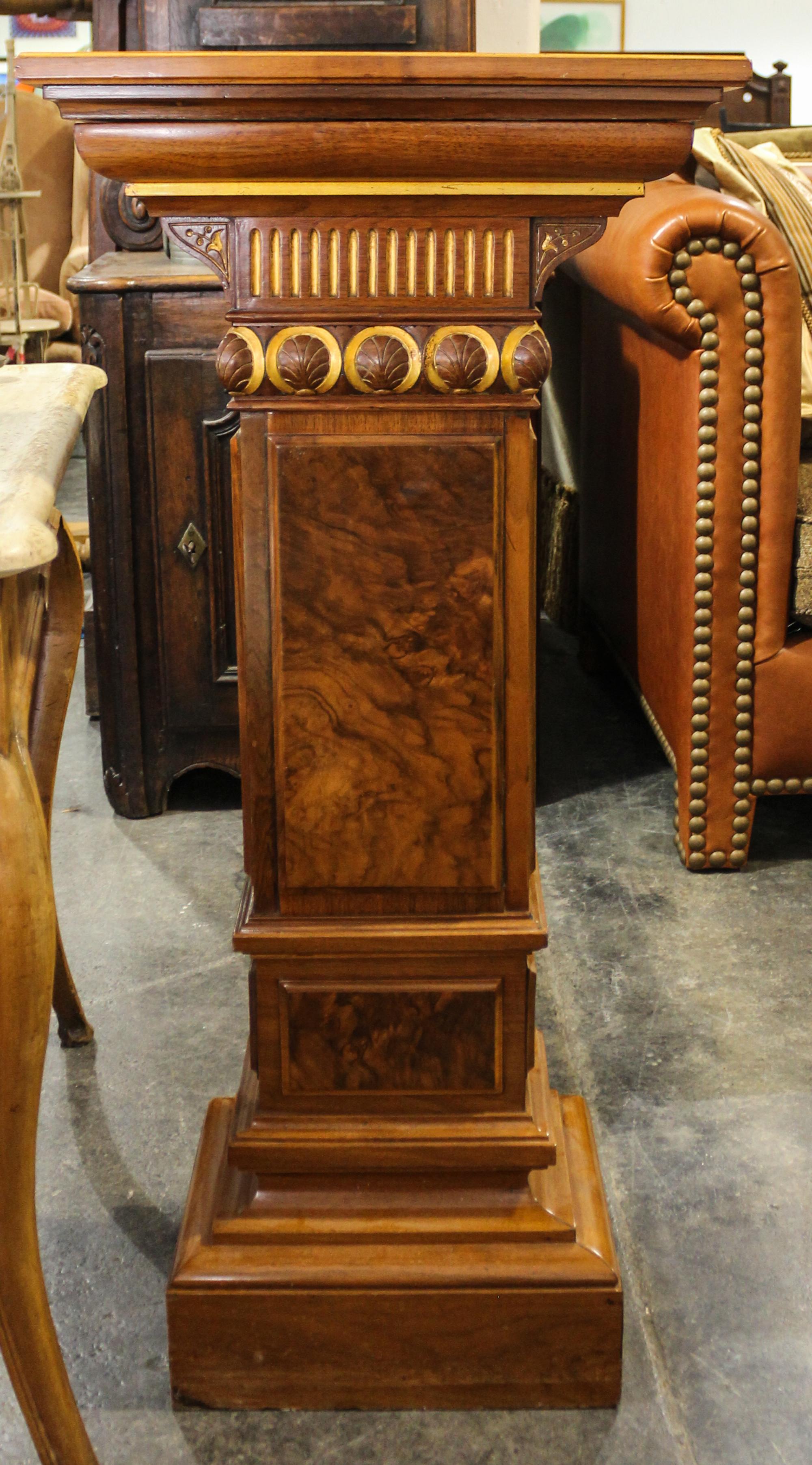 An American Parcel Gilt Burr Walnut Pedestal — MANNER OF CHARLES EASTLAKE, LATE 19TH CENTURY