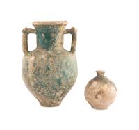 A Parthian Glazed Pottery Amphora and a Parthian or Sassanian Turquoise Glazed Pottery Vase