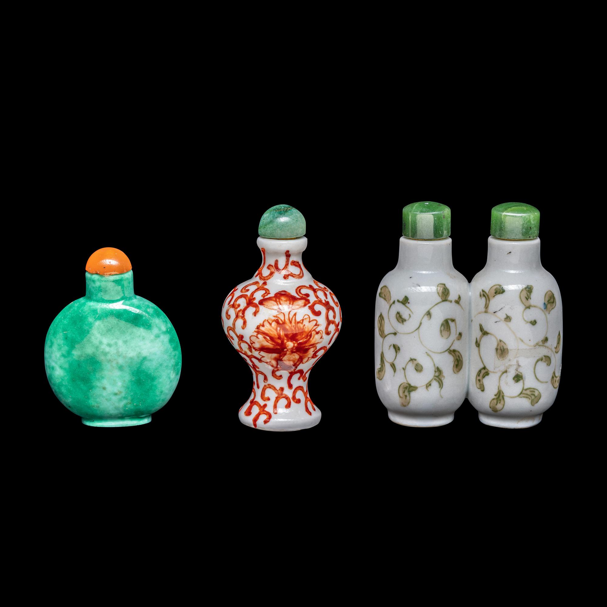 Three Chinese Famille Rose Porcelain Snuff Bottles