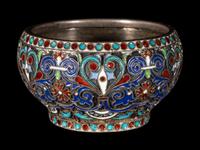 A Russian Enameled Silver Bowl