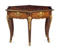 A Neoclassical Gilt Bronze Mounted Parquetry Hexagonal Center Table