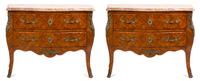 A Pair of Louis XVI Style Marquetry Bombe Commodes Height 35 x width 45 x depth 20 inches. — 19TH CENTURY