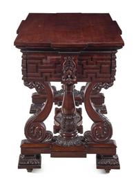 A Continental Carved Mahogany Metamorphic Library Table and Ladder
