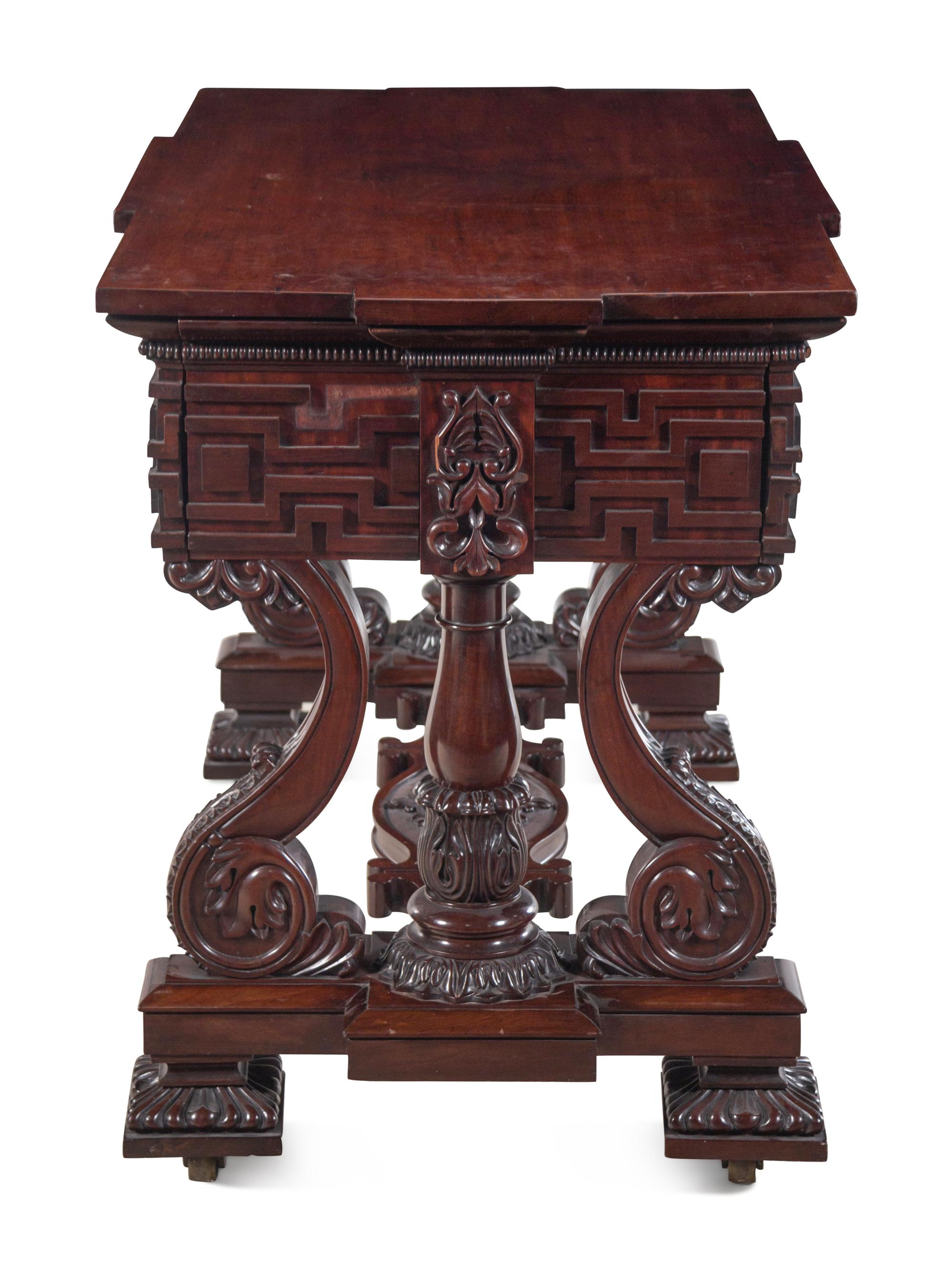 A Continental Carved Mahogany Metamorphic Library Table and Ladder