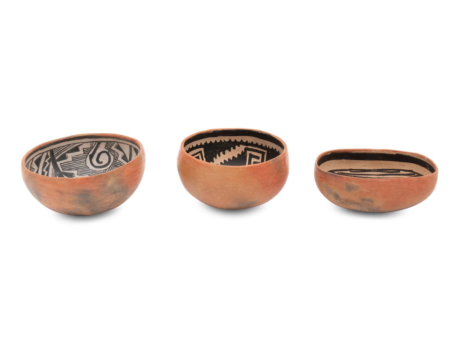 Southwestern Prehistoric Black-on-Red Pottery Bowls