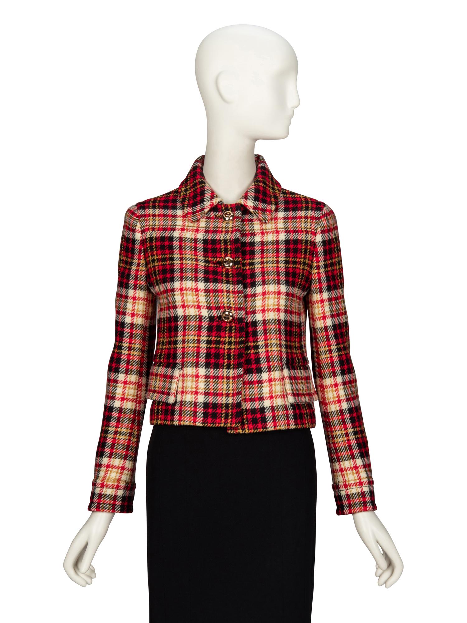 PRADA, PLAID TWEED CROP JACKET