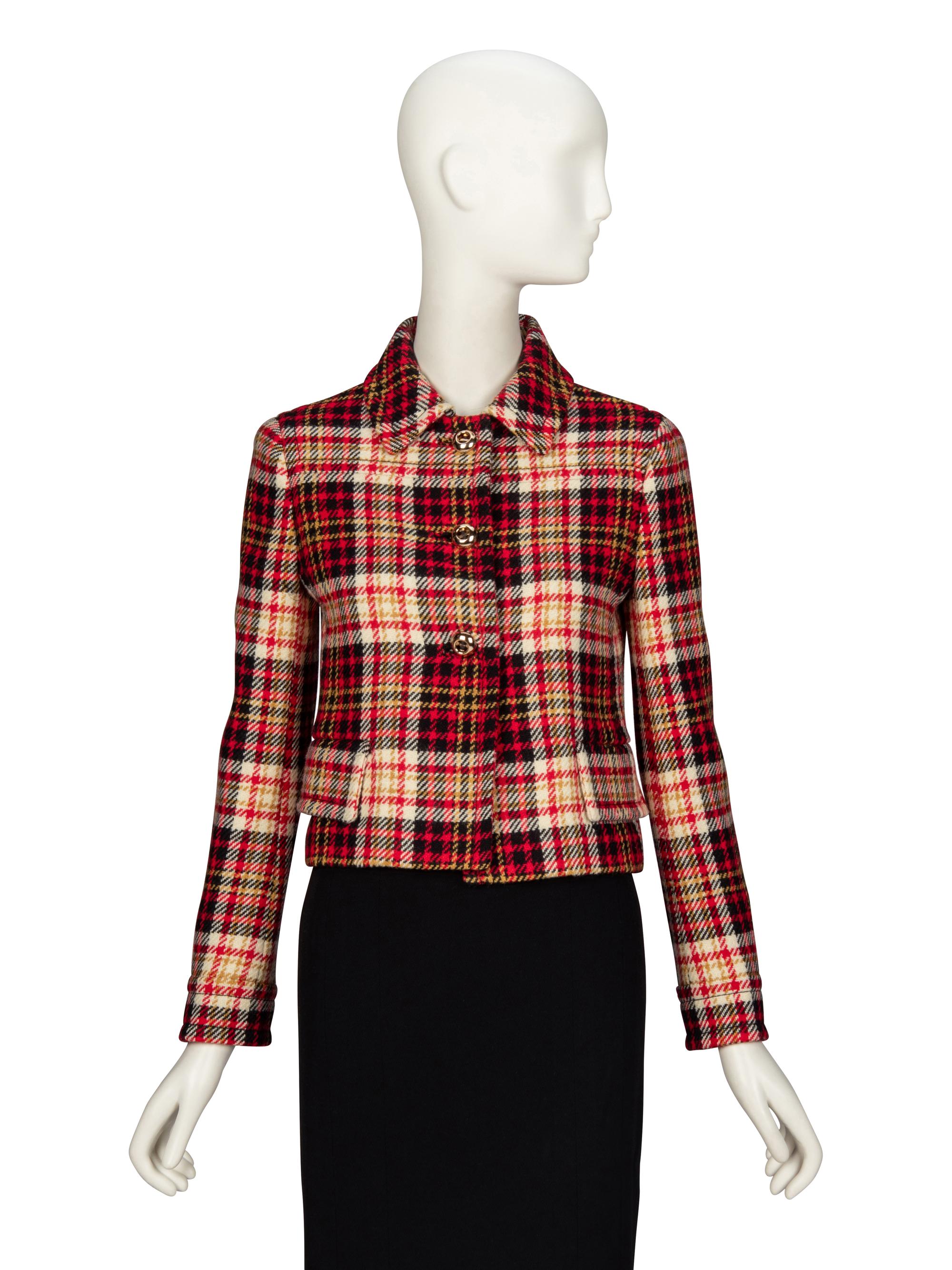 PRADA, PLAID TWEED CROP JACKET