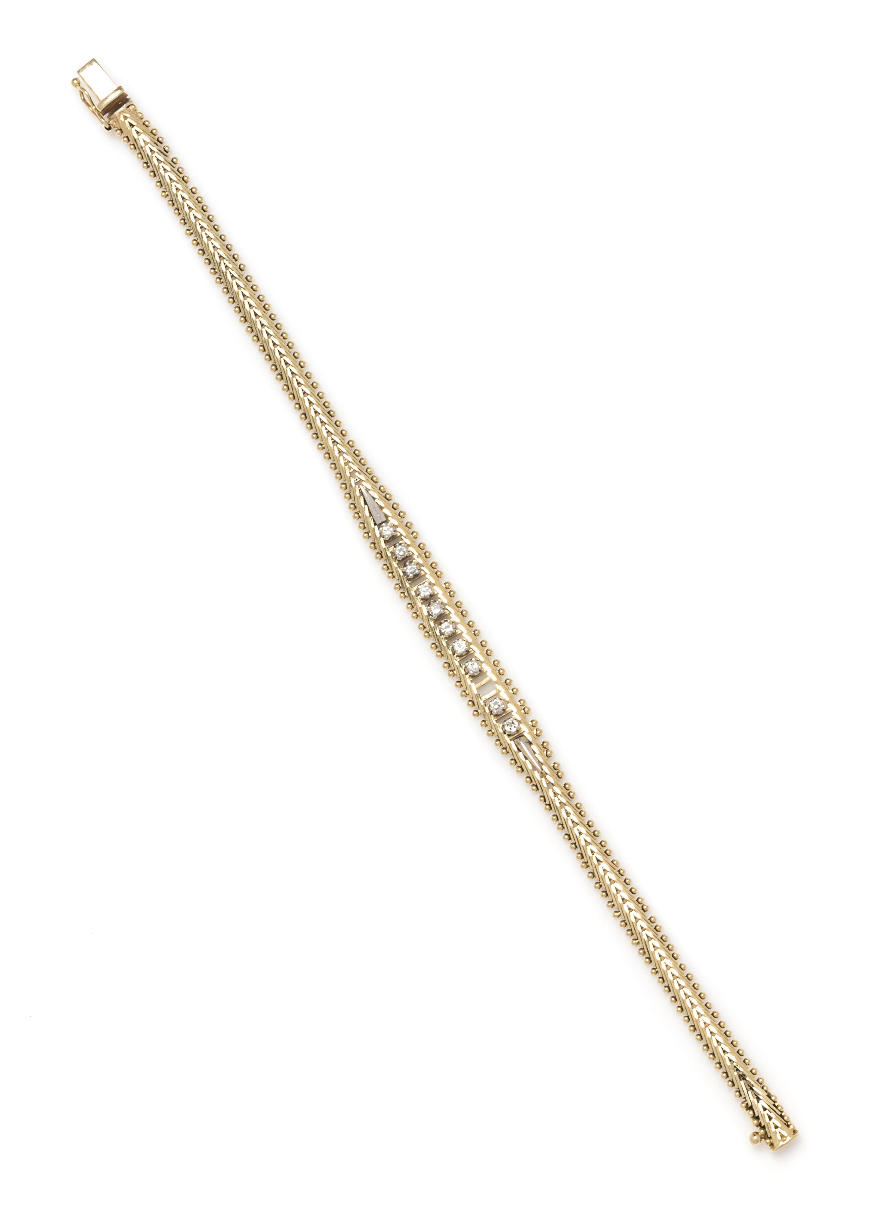 A 14 Karat Gold and Diamond Bracelet, 10.20 dwts.