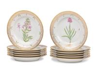 A Set of Twelve Royal Copenhagen Flora Danica Porcelain Dinner Plates