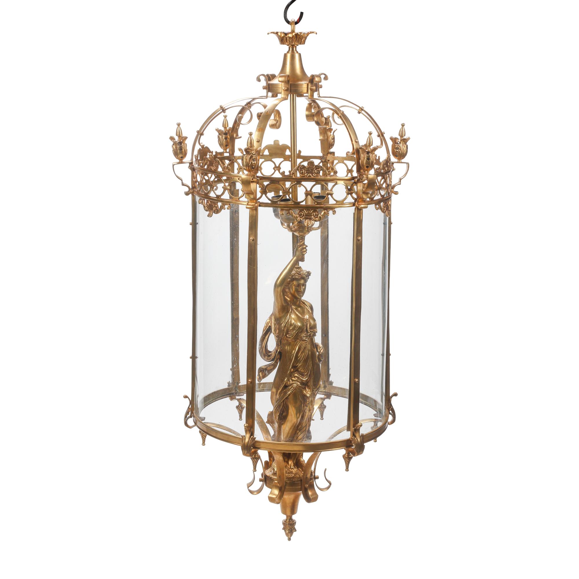 A Pair of Louis XV Style Gilt Bronze Figural Lanterns