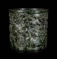 A Chinese Spinach Jade Brushpot, Bitong