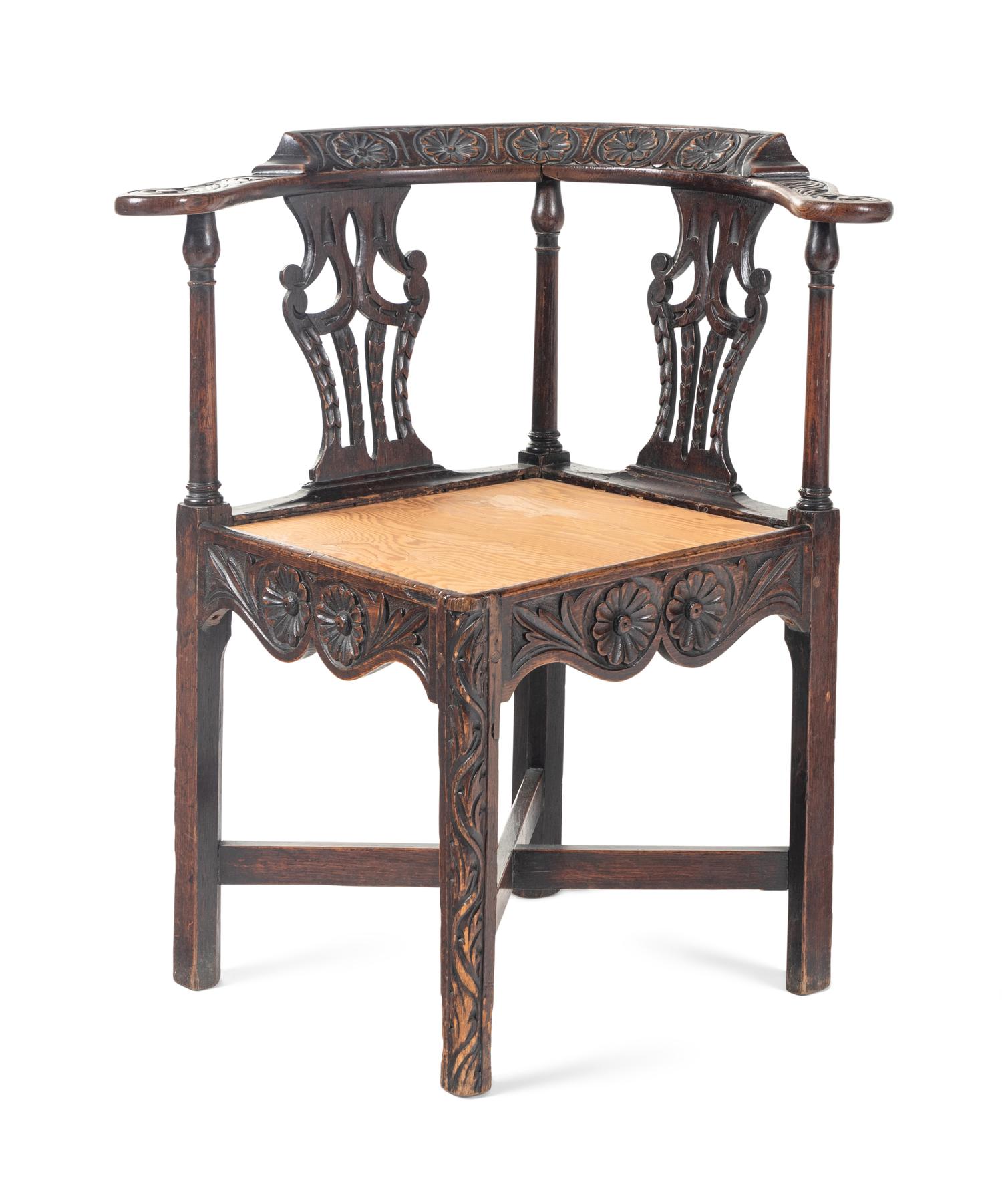 A William and Mary Carved Oak Corner Chair