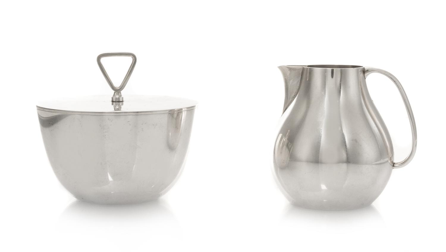 A Danish Silver Covered Sugar and Creamer, Sigvard Bernadotte for Georg Jensen Silversmithy, Copenhagen, design 1015.