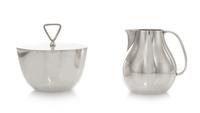 A Danish Silver Covered Sugar and Creamer, Sigvard Bernadotte for Georg Jensen Silversmithy, Copenhagen, design 1015.