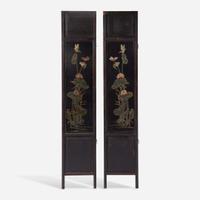 A pair of Chinese jade and hardstone embellished wood panels