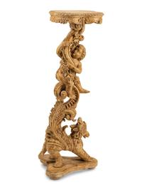 A Venetian Painted Carved Wood Pedestal