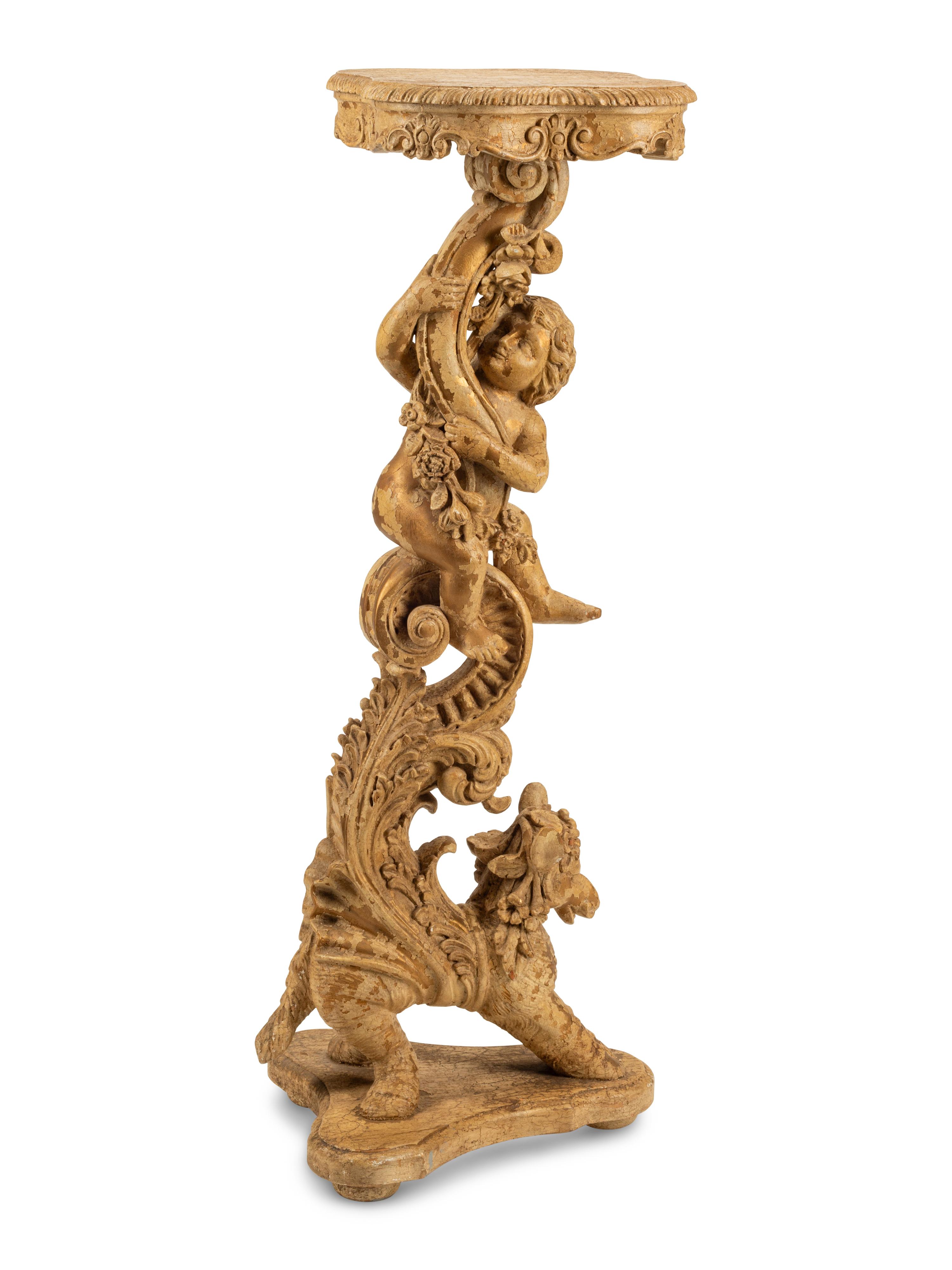 A Venetian Painted Carved Wood Pedestal