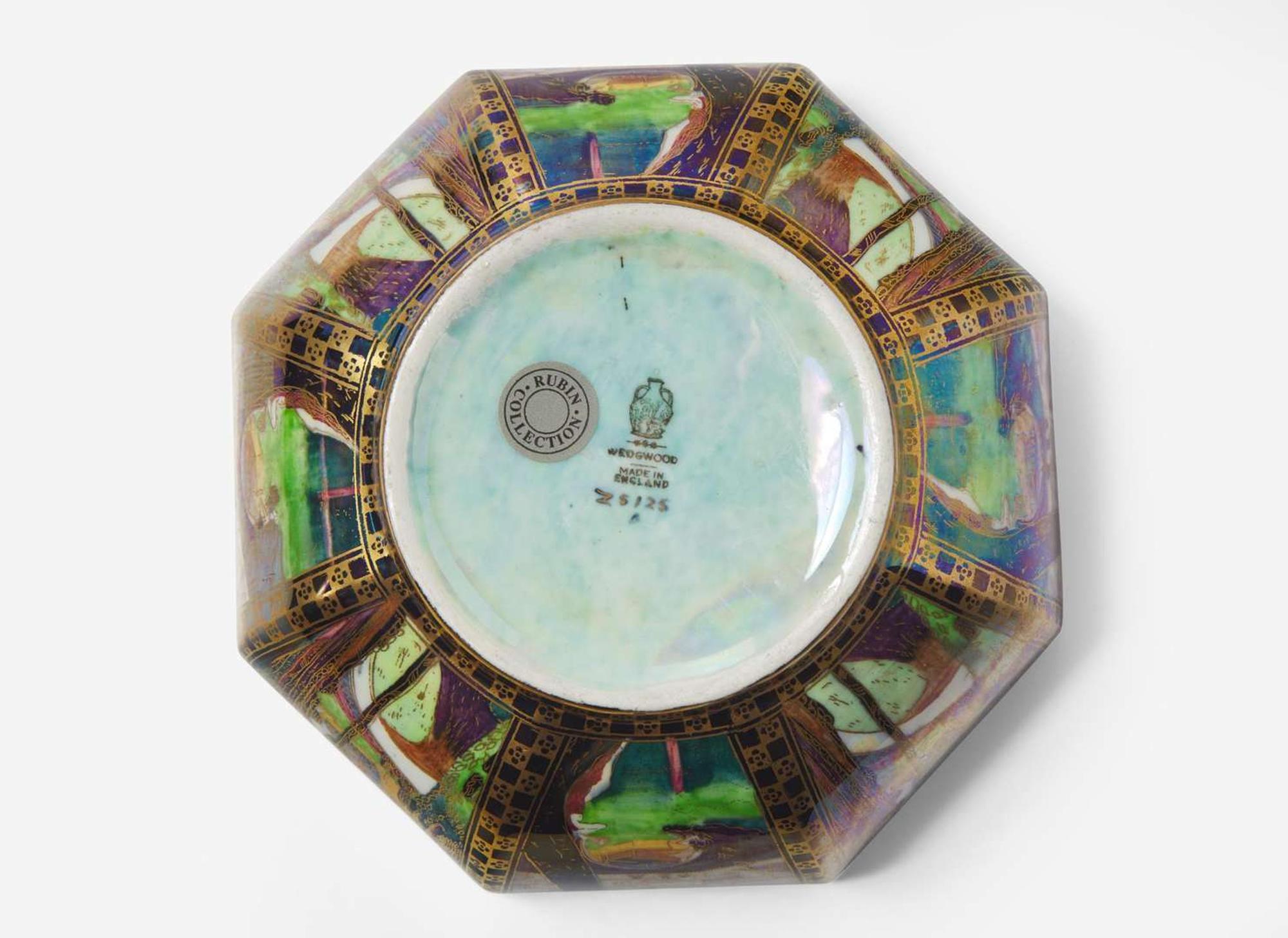 A Wedgwood Black Fairyland Lustre "Dana" Pattern Octagonal Bowl, UK, 1920s