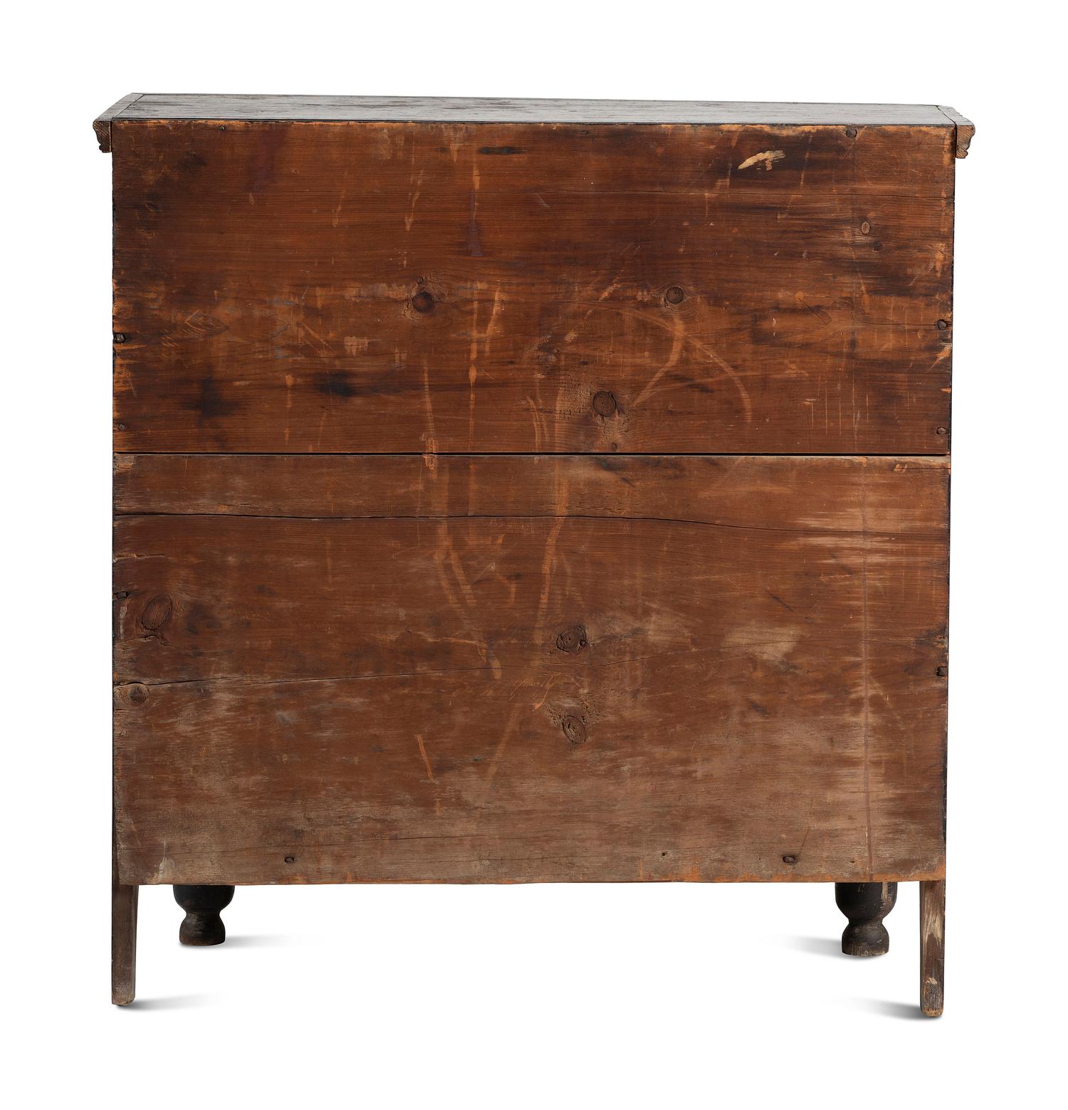 A William and Mary Black Painted Maple and Pine Chest of Drawers