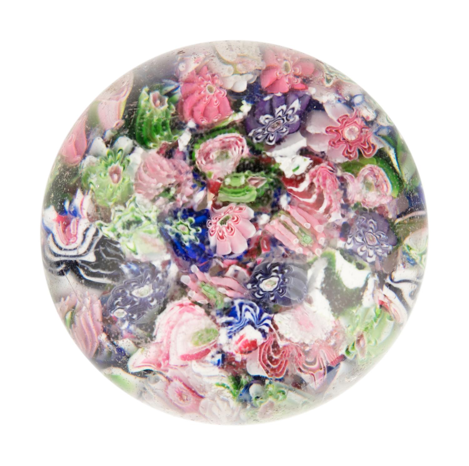 A Clichy Scrambled Millefiori Glass Paperweight