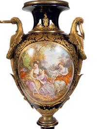 A Large Gilt Bronze Mounted Sèvres Style Porcelain Urn