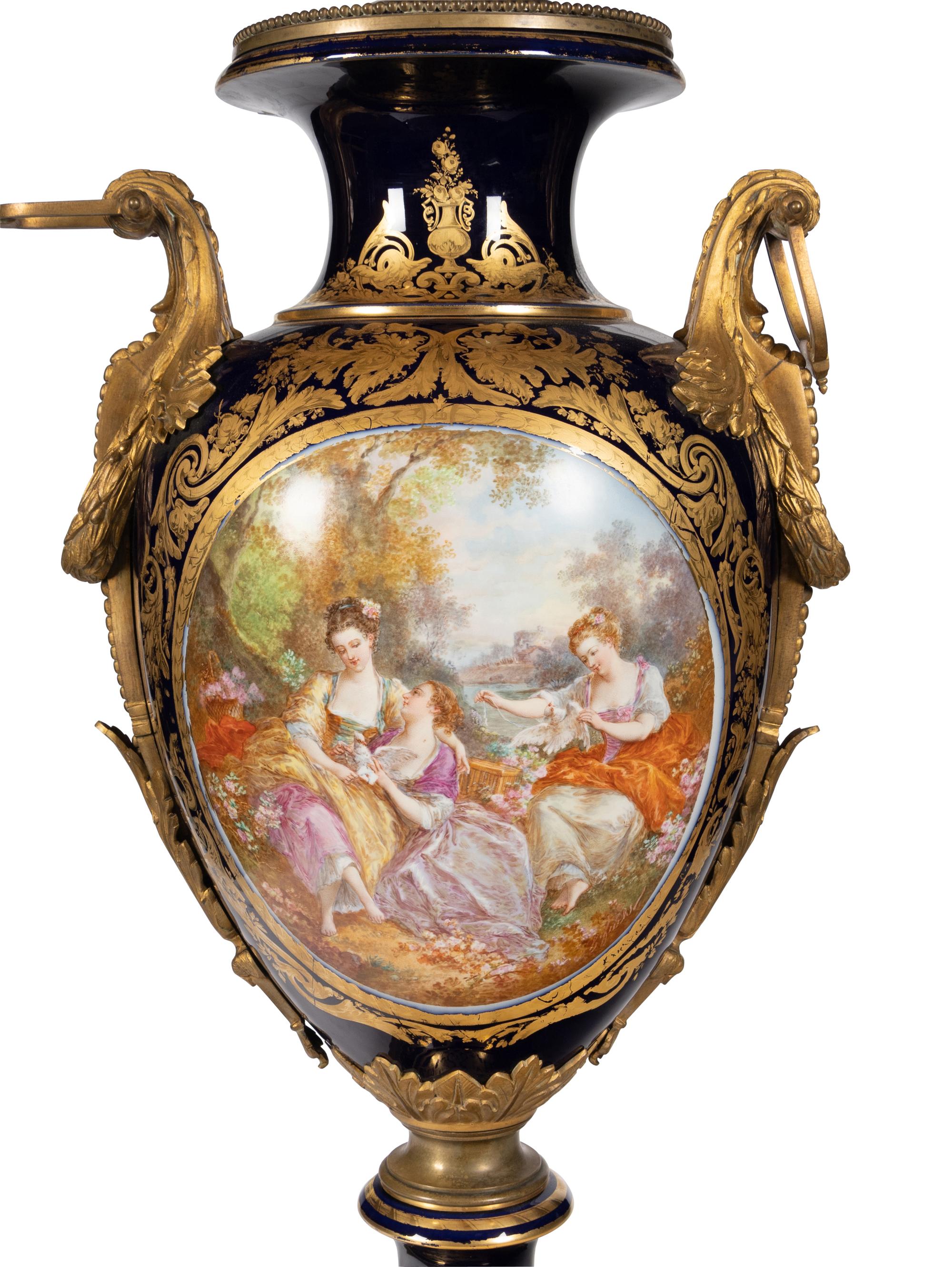 A Large Gilt Bronze Mounted Sèvres Style Porcelain Urn