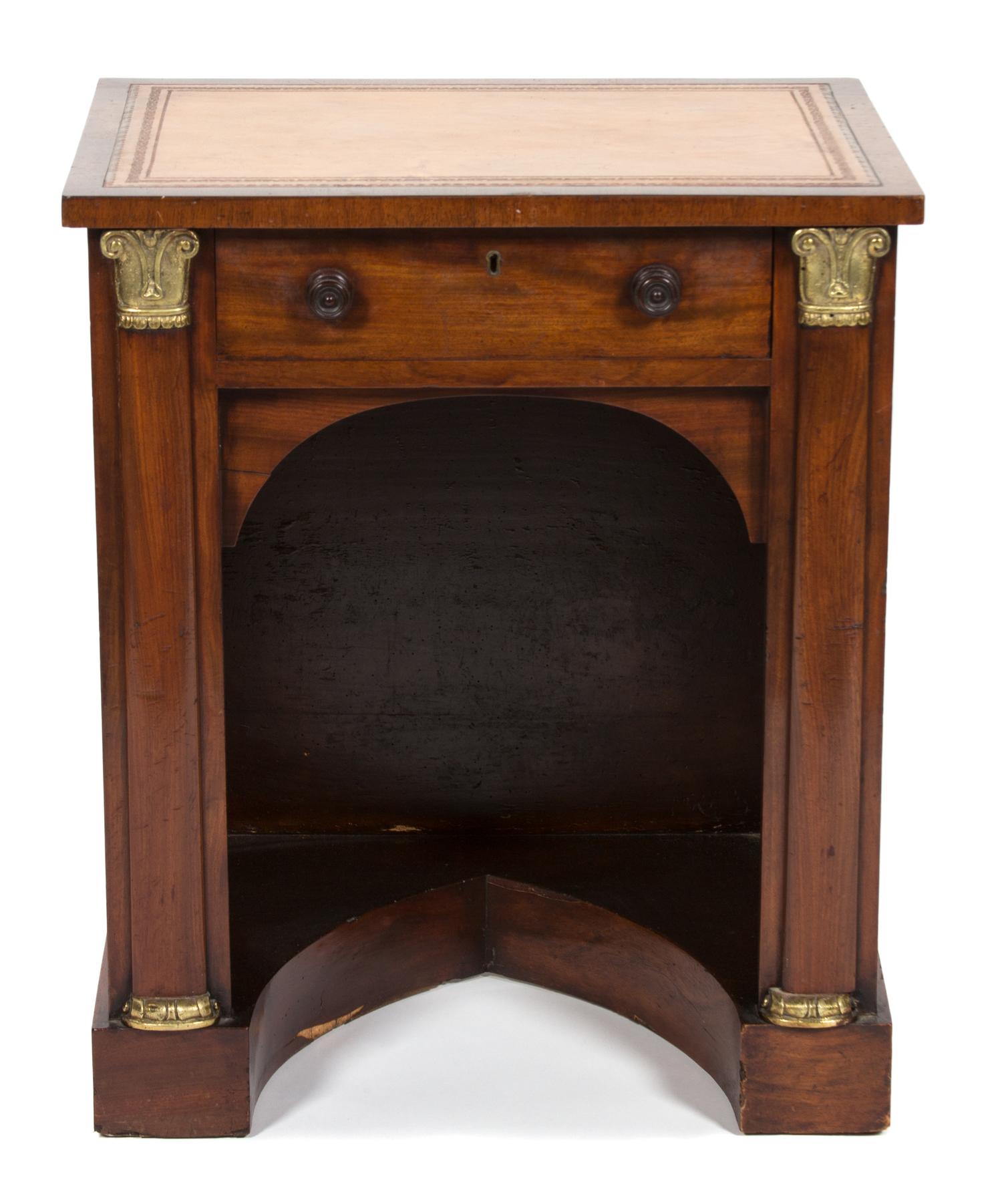 A Regency Walnut Gilt Metal Mounted Knee-Hole Desk Height 29 x width 24 x depth 18 inches. — 19TH CENTURY