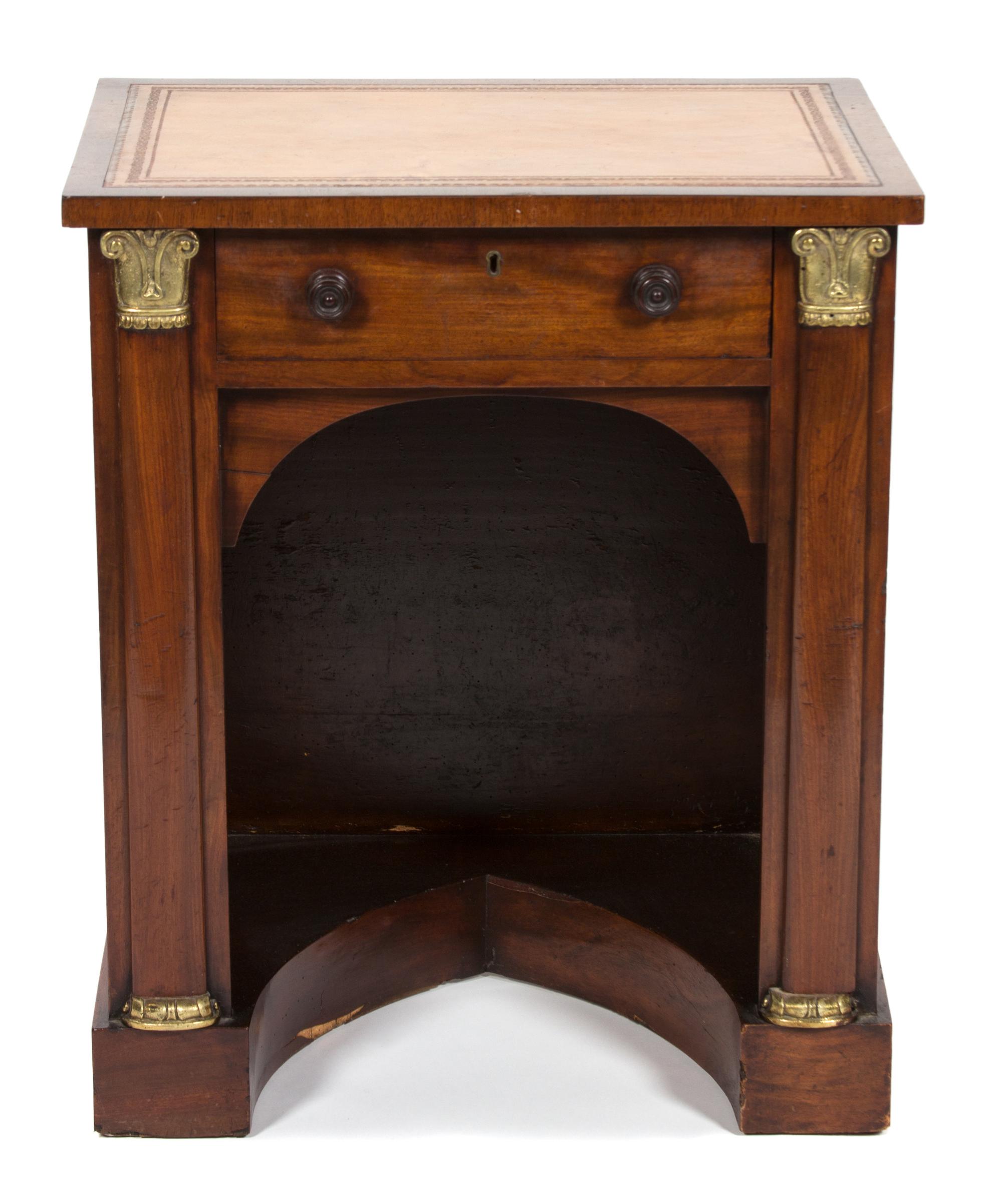 A Regency Walnut Gilt Metal Mounted Knee-Hole Desk Height 29 x width 24 x depth 18 inches. — 19TH CENTURY