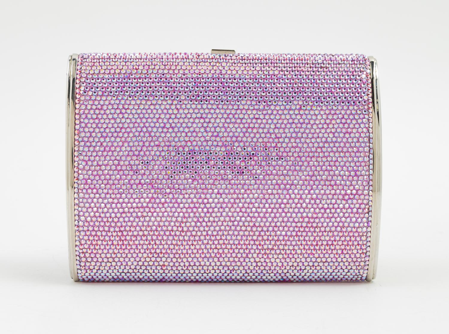 A Judith Leiber Pink Crystal Clutch, 6" x 5" x 1.5".