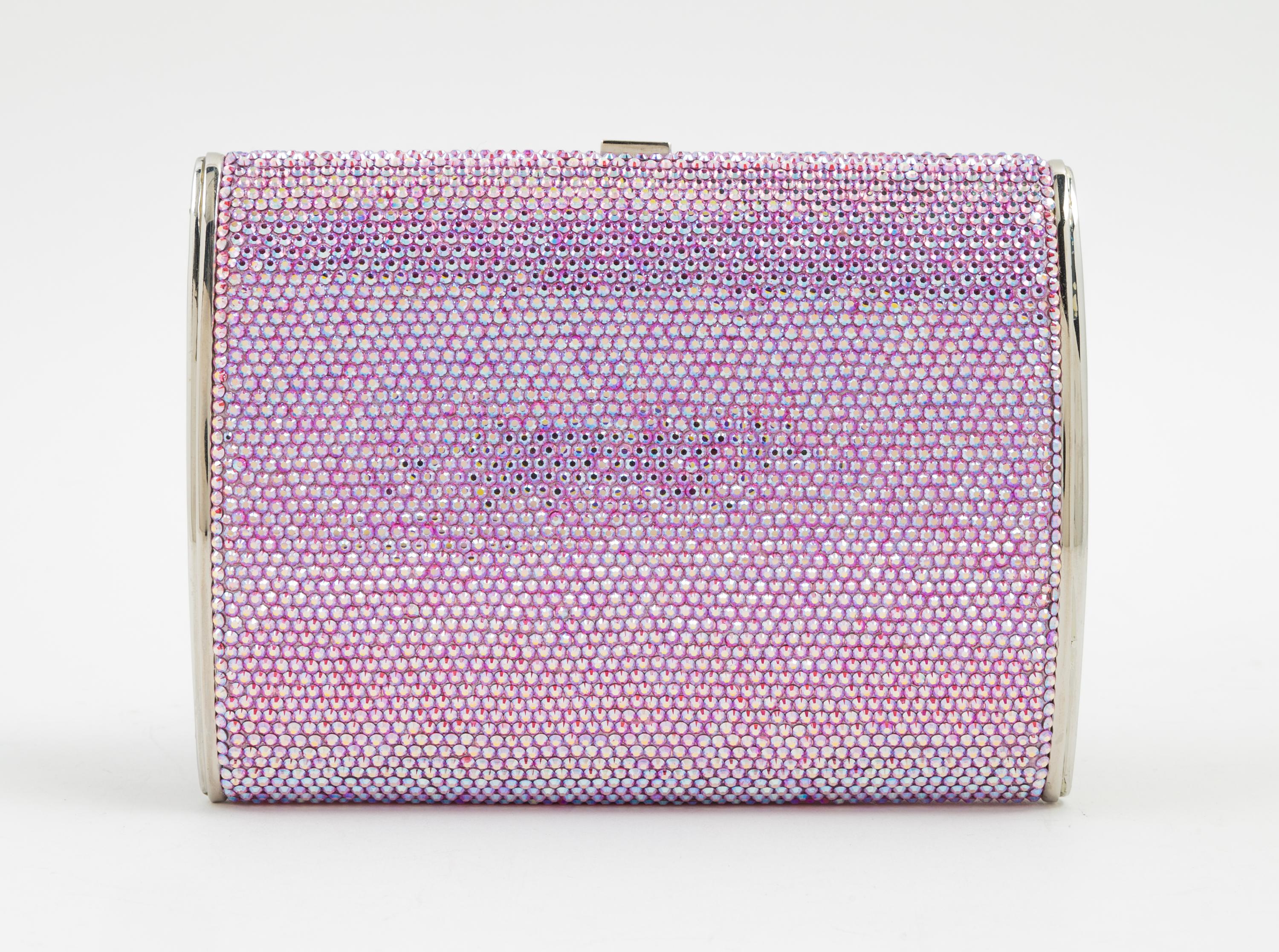 A Judith Leiber Pink Crystal Clutch, 6" x 5" x 1.5".