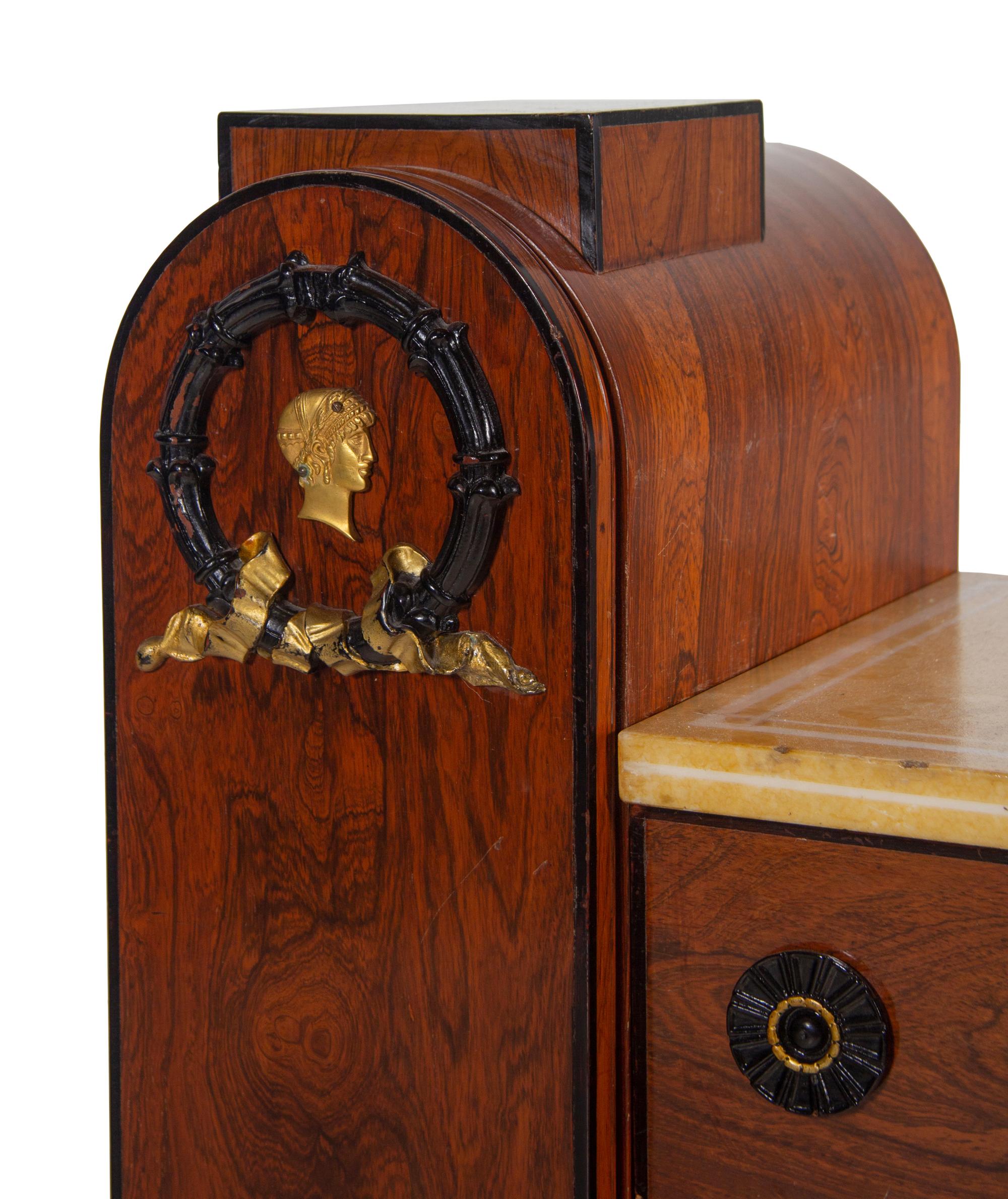 An Unusual Regency Gilt Bronze Mounted and Parcel Ebonized Rosewood Side Cabinet