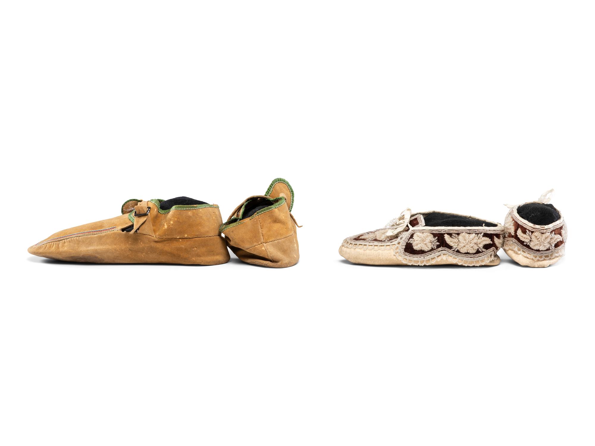 Collection of Great Lakes and Eastern Woodlands Beaded Hide Moccasins