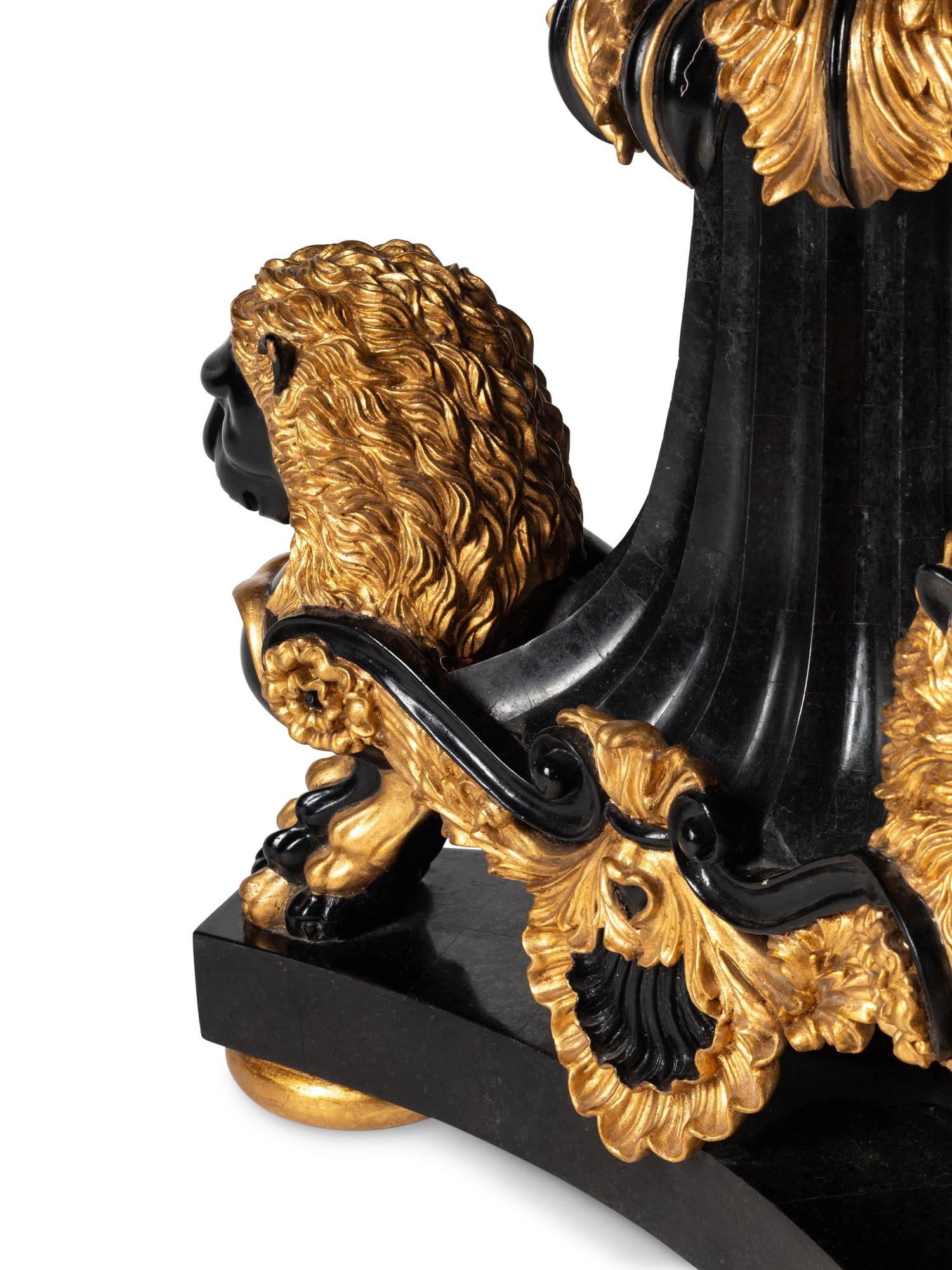 A Continental Black-Painted and Parcel Gilt Inlaid Marble-Top Center Table