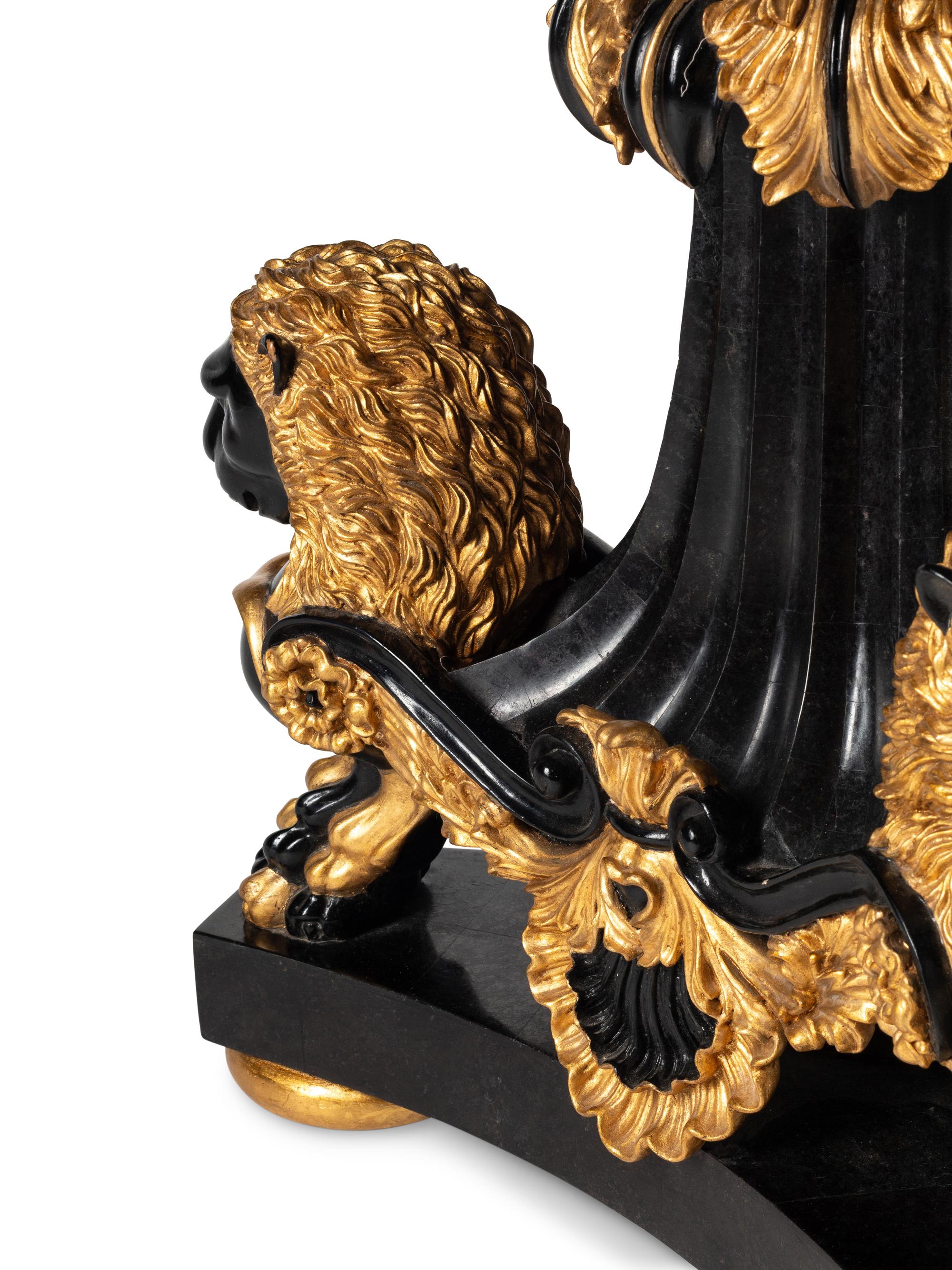 A Continental Black-Painted and Parcel Gilt Inlaid Marble-Top Center Table
