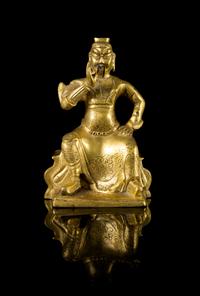 A Chinese Gilt Bronze Figure of Guangong Height 5 1/2 inches. — 18TH/19TH CENTURY