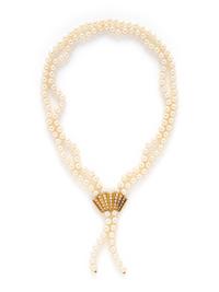 YELLOW GOLD, CULTURED PEARL, AND DIAMOND NECKLACE