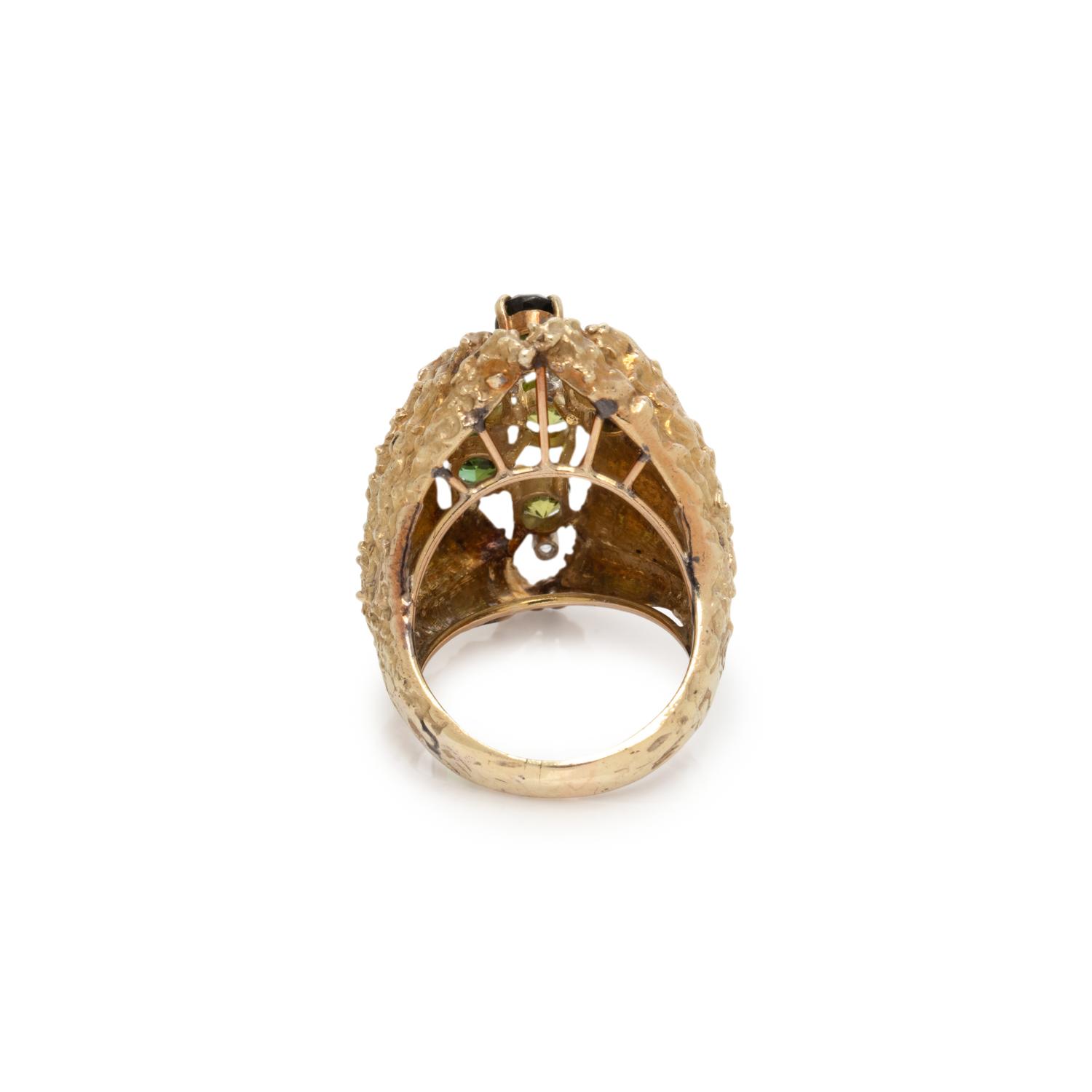 PERIDOT, GREEN TOURMALINE, AND DIAMOND RING
