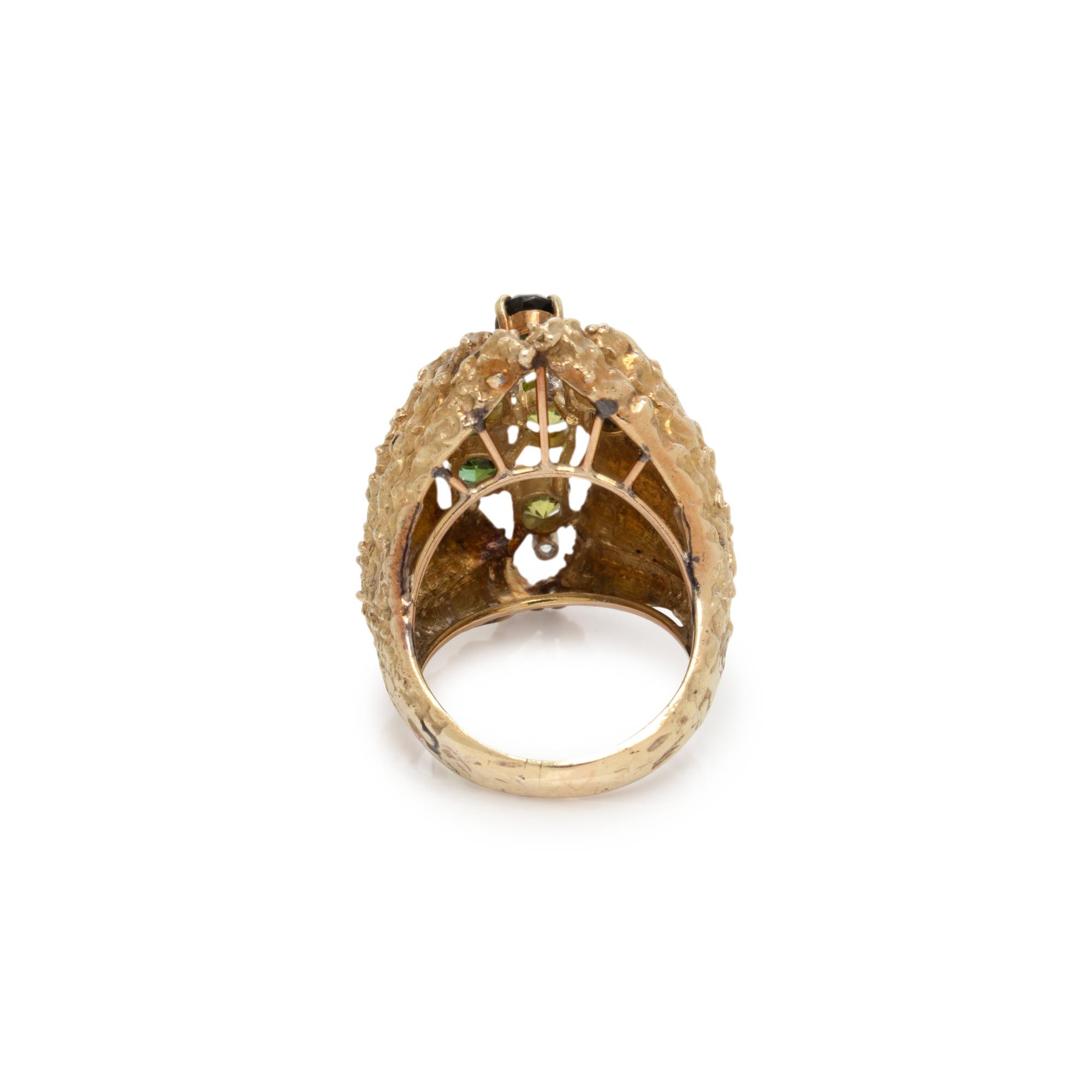 PERIDOT, GREEN TOURMALINE, AND DIAMOND RING