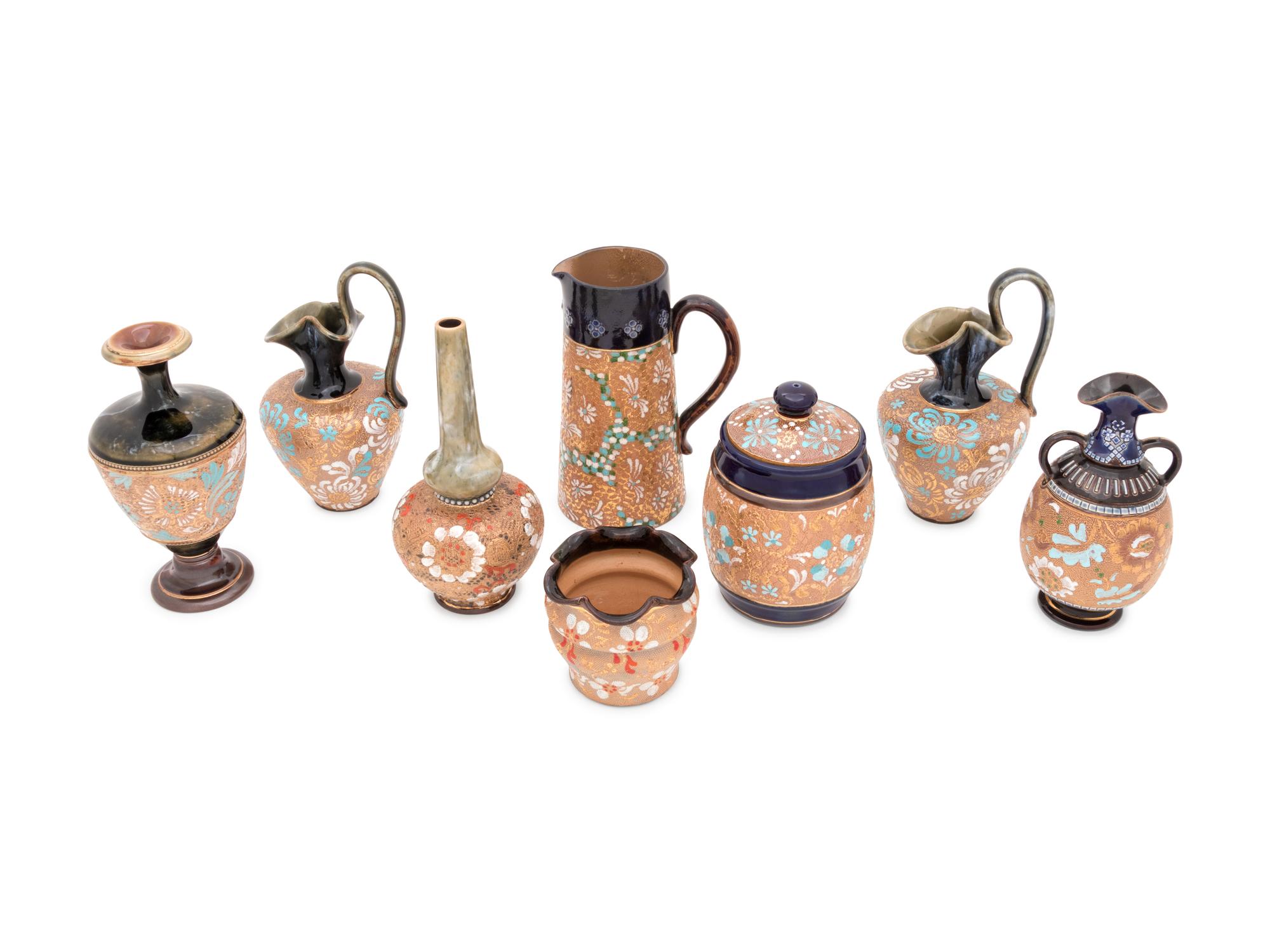 Eight Doulton Lambeth Stoneware Articles