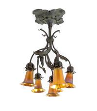 Six Light Chandelier With Iridescent Shades by Quezal