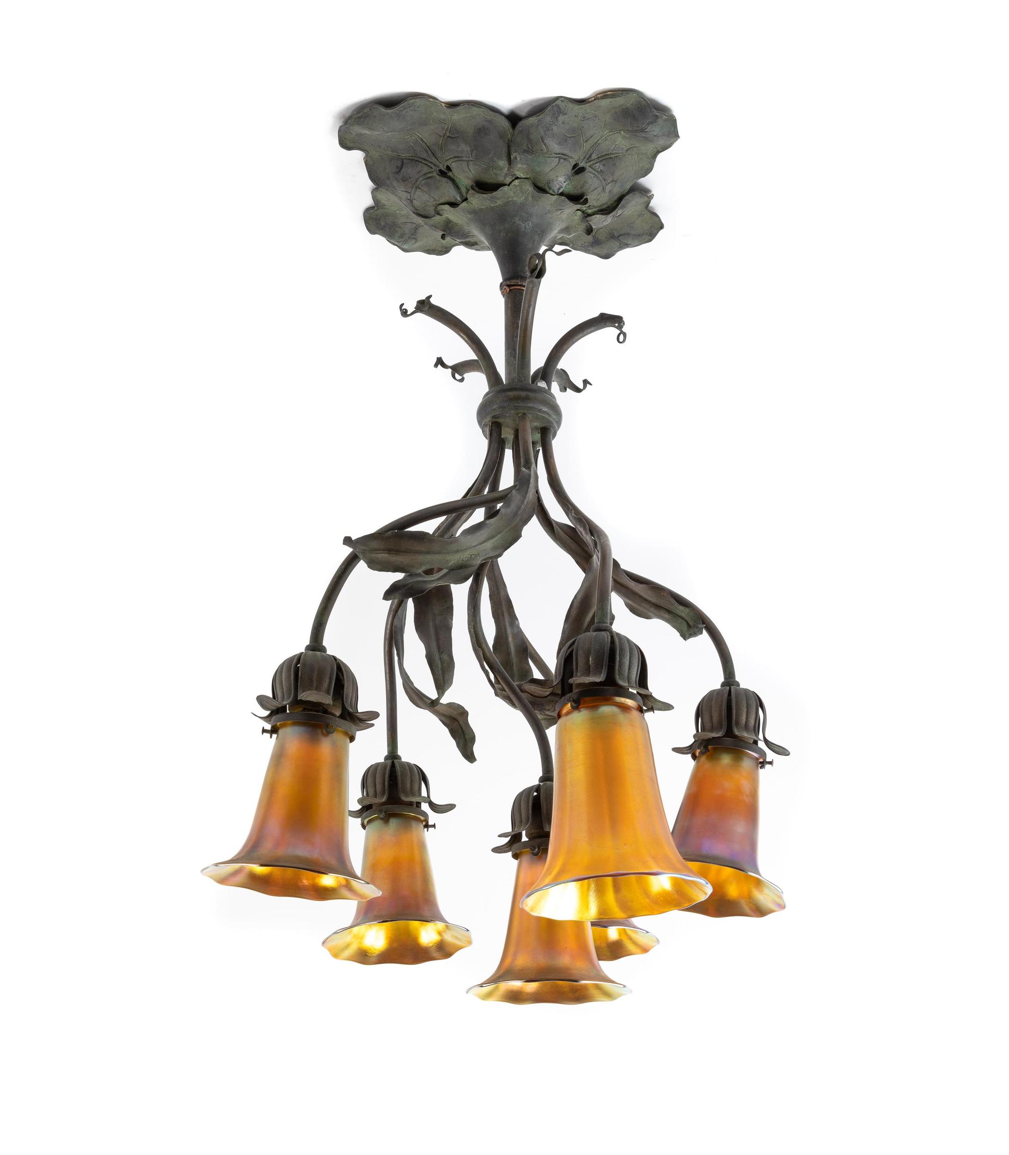 Six Light Chandelier With Iridescent Shades by Quezal