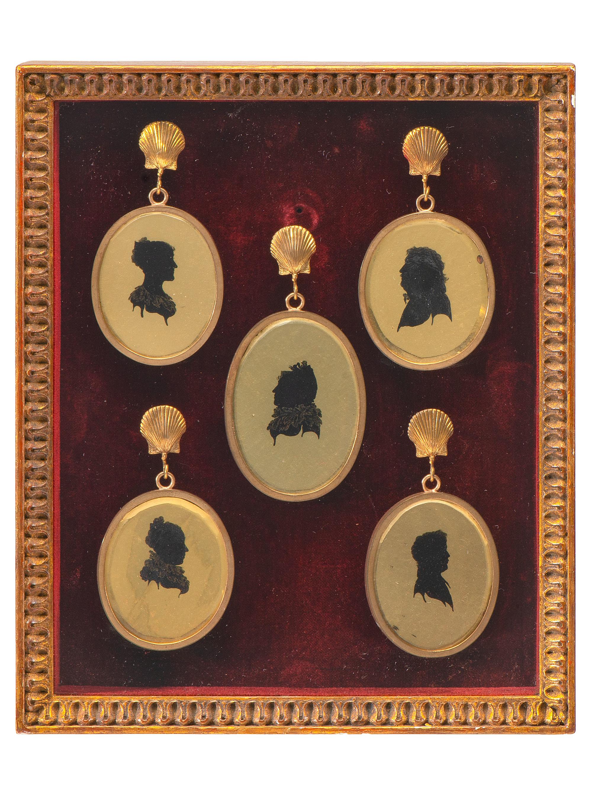 Five Verre Eglomise Family Silhouette Portraits