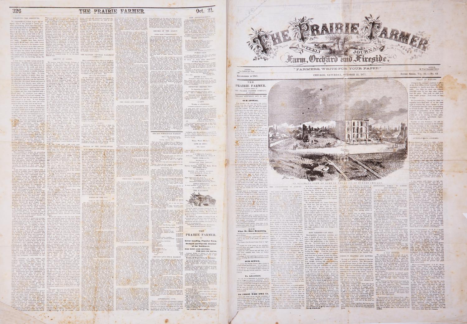 [Americana] [Chicago Fire] The Prairie Farmer A Weekly Journal for the Farm, Orchard and Fireside