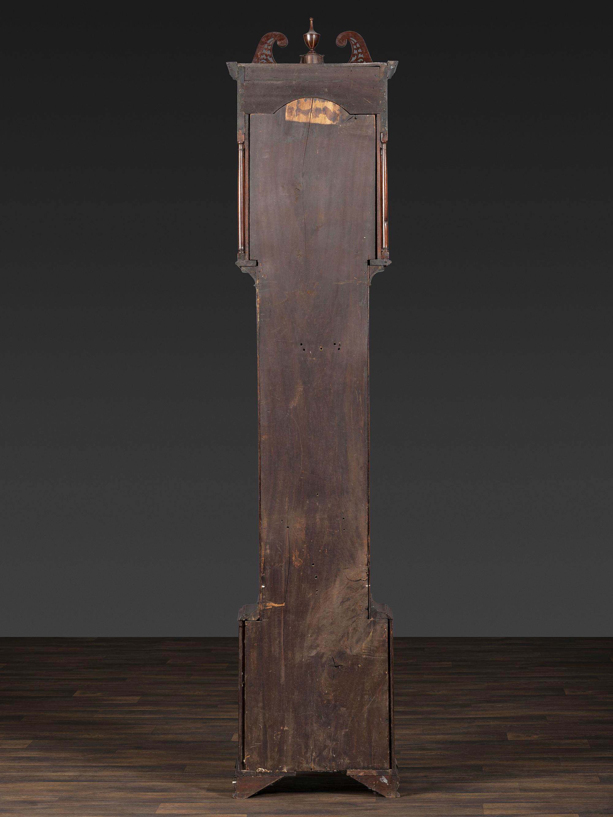 A Rare Federal Inlaid and Pierce-Carved Mahogany Tall Case Clock