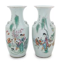 A Pair of Chinese Famille Rose Porcelain Baluster Vases