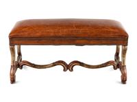 A Leather-Upholstered Painted and Silvered Wood Bench